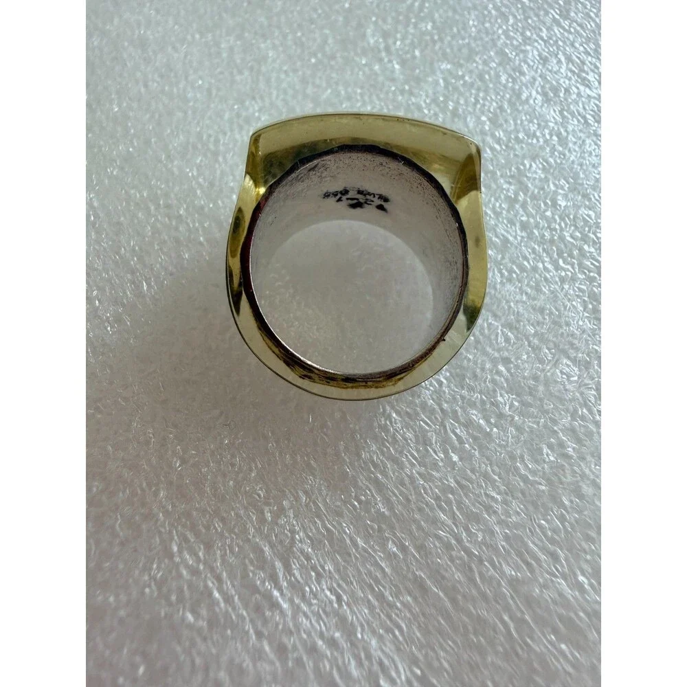 Vintage 925 Sterling Silver Textured Resin Honey Acrylic Chunky Signet Ring 6.5